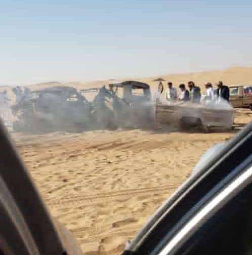 وفاة وإصابة 13 شخص في حادث مروري مروع بالخط الصحراوي بين محافظتي مأرب والجوف