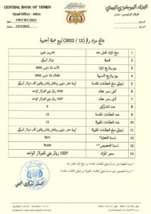 البنك المركزي اليمني يعلن عن نتائج المزاد رقم (12) لبيع عملة أجنبية